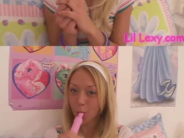 Lil lexy masturbating with her pink dildo