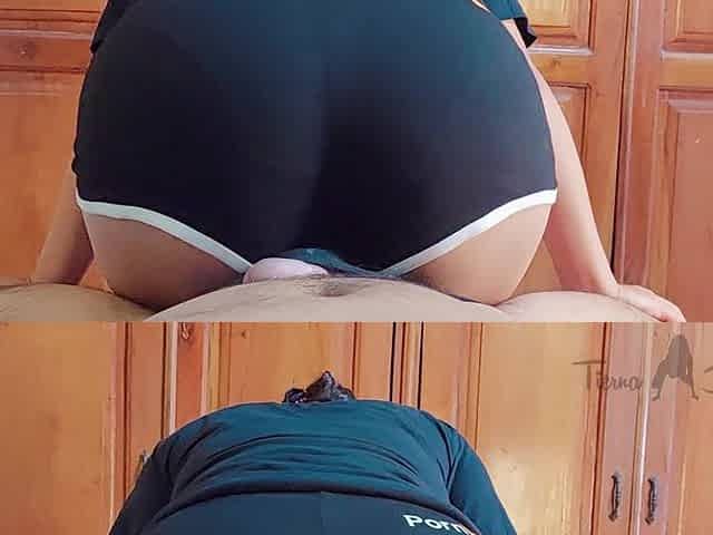 I Rubbed His Cock with My Tight Black Shorts and His Penis Started Leaking