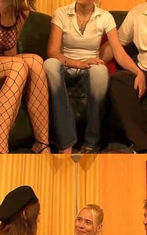 Gina and hot blonde enjoys one huge cock on the couch