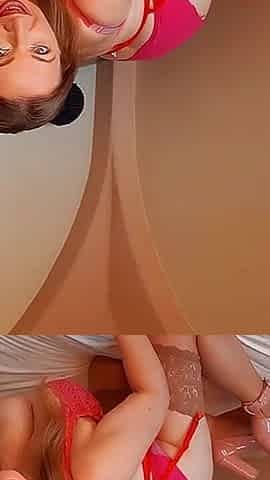 Red underwear, stockings, i will take off my bra and fuck my tits, suck big black cock and play with my pussy.