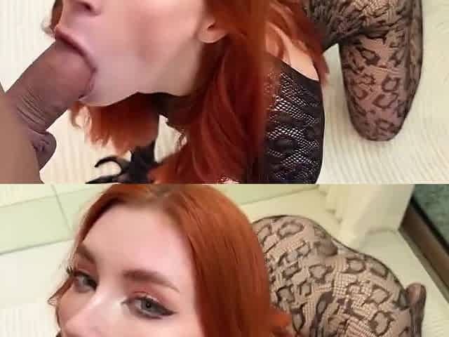 Redhead Beauty In Fishnet Bodystocking With Sweetie Fox