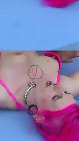 Horny skinny teen punk girl takes girlfriend to bukkake gangbang party