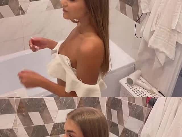 came home after the beach and masturbates with a vibrator in the washroom