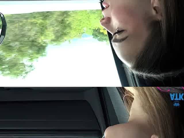 Brunette amateur teen fucks in public POV