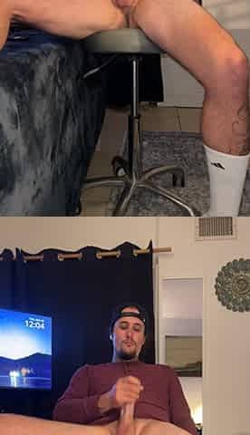 Hawt tatted chap, legs widen and leaned back wanking his large butt ramrod