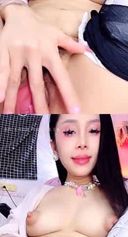 Asian tart hairy pussy toying