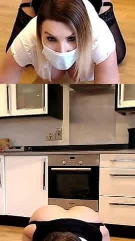 Face mask fetish asshole pounded by new black toy