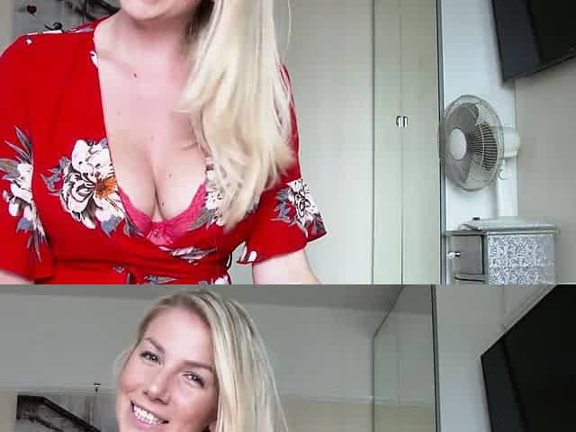 Close up with blonde hottie blowing a large dick