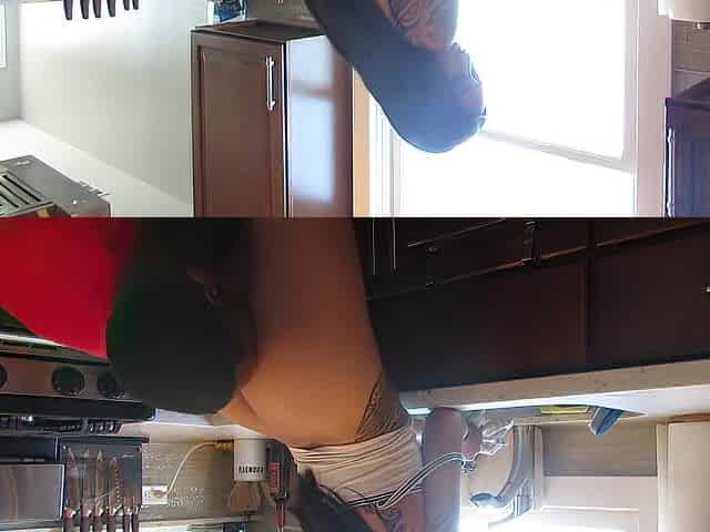 large ebony screws oriental & gives her a massive facial in kitchen