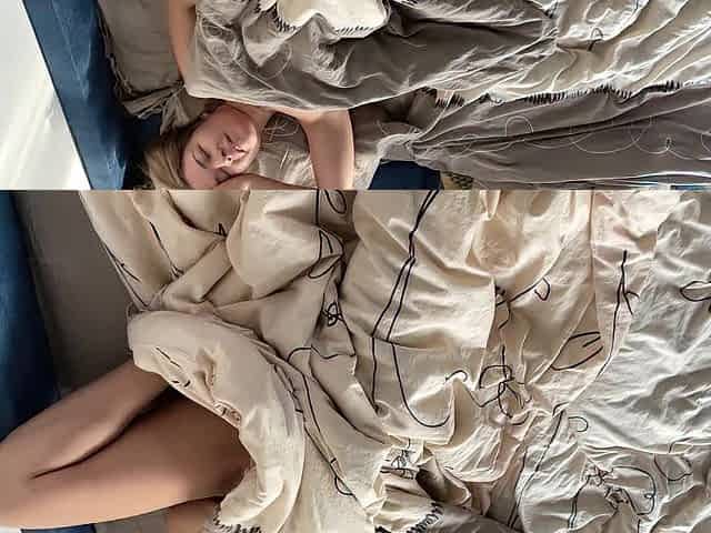 A youthful student woke up after a wild night and brought herself to climax.