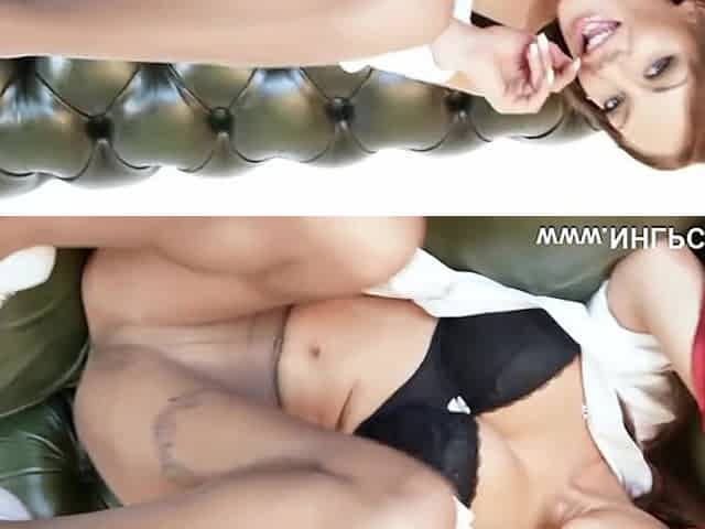 Horny Big Tits Brunette Lou Lou Rips Open Nylon Pantyhose and Finger Fucks her Wet Pussy