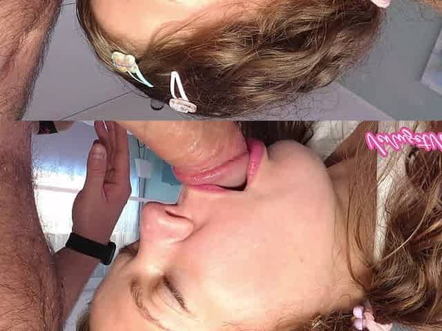 My Stepdaddy Fucks My Face and I Drain His Cum All Over My Mouth and I Swallow Cum..