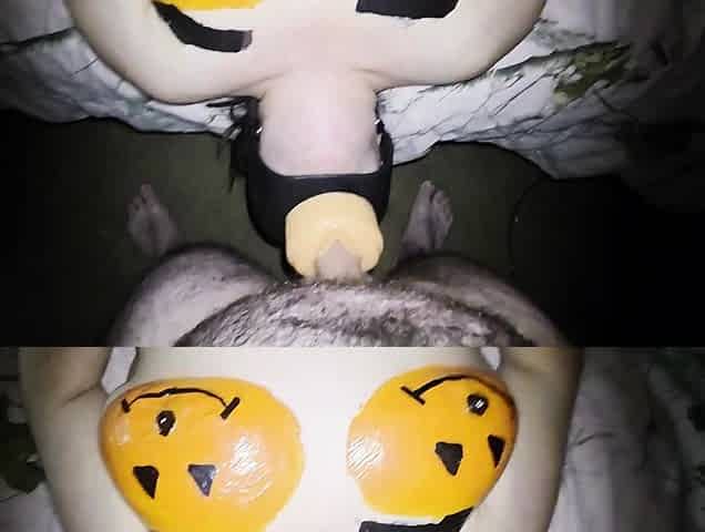 Pumpkin tits wife face fucked in pussy mask Happy Halloween