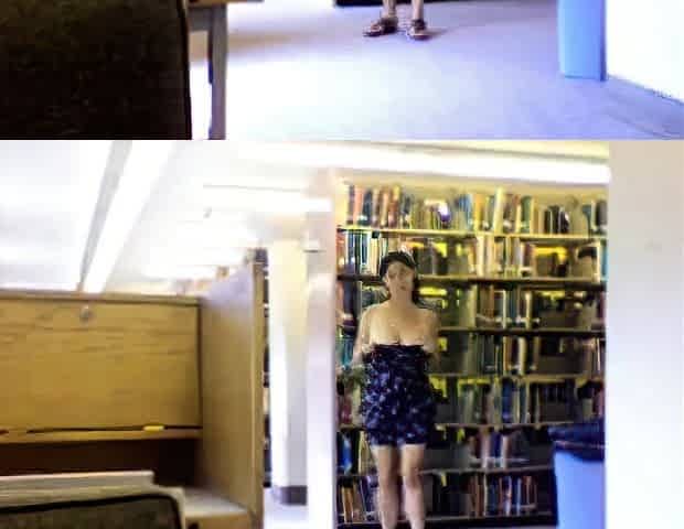 Hairy Nerd Strips on Webcam in Library