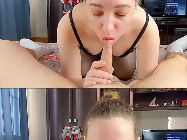 Stepsister Surprised Step Bro - Gave Blowjob And Nylon Footjob Then Fucked And He Cum On Soles