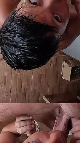 Cock Sucking with Cum Swallow, Standing on Table #2
