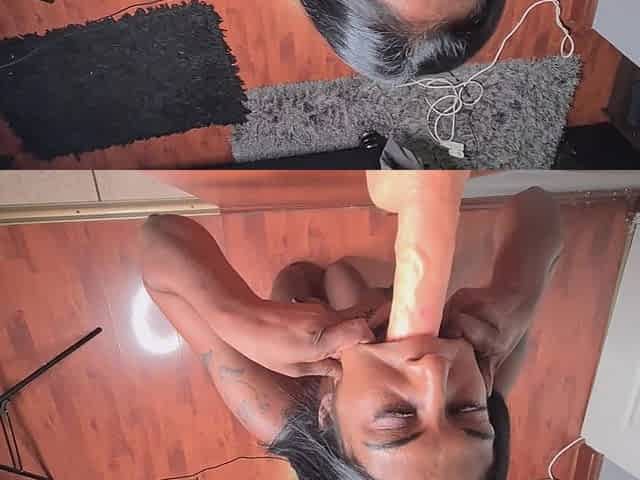 Crossed Eyed Desi Holds Her Mouth Open Just to Gag on a Dildo, POV