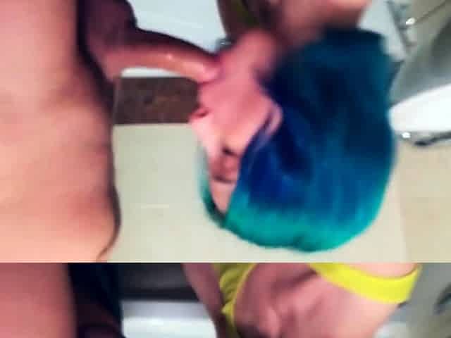 Blue-Haired Babe Gets a Huge Cum Load