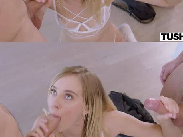 Slim Petite Blonde Babe Haley Reed Enjoys Hardcore Anal & DP In Passionate MMF 3-some