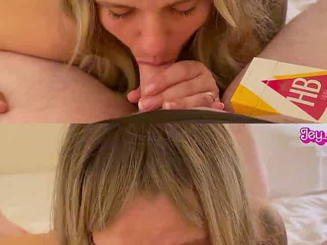 German blonde gives smoking blowjob in hotelroom