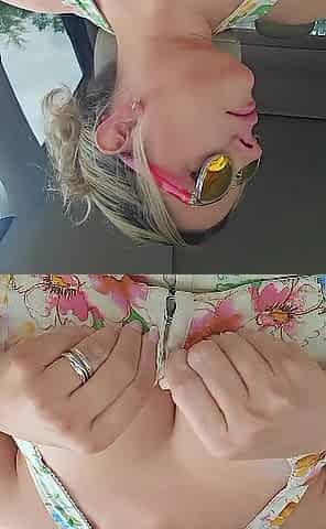 Large boobs out in car