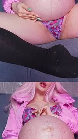 Pregnant at 9 Months, Teasing You in Stockings and a Jacket