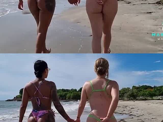 3 large squirts on the beach public - Colombian Lesbo - Mariana Martix