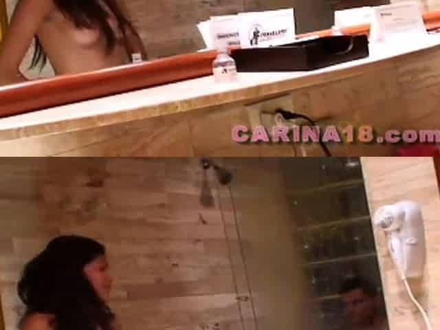 Petite latina teen fucks dick in the shower