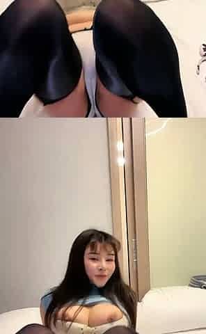 Asian girl in stockings squirting while fingered sucking coc