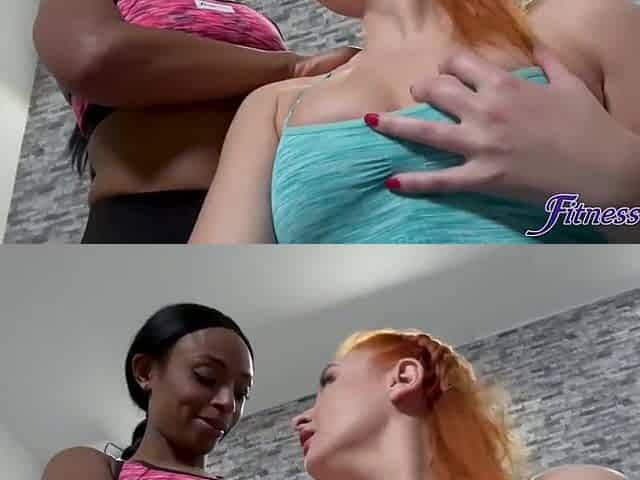 Large breasts black and redhead lesbos in gym - Fitness Rooms