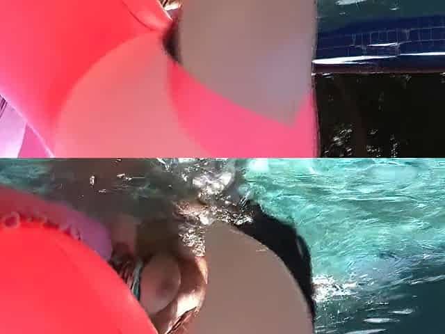Tattooed Teen 18+ Plays With Her Stepmother Wet Bush Outside In The Pool