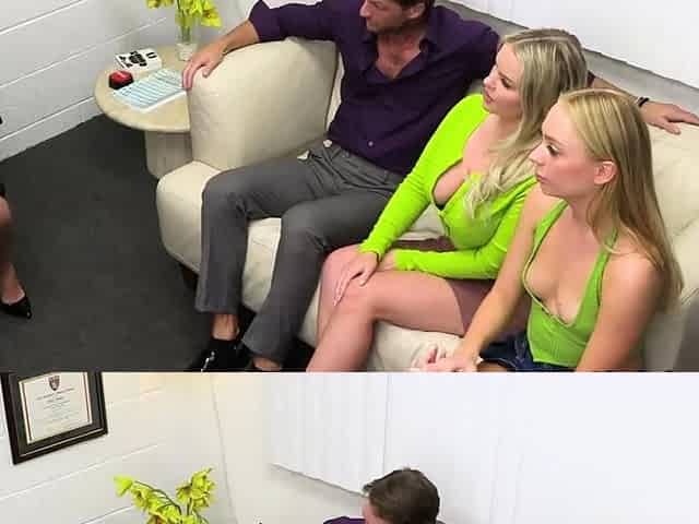 DILF getting sucked by three hot blonds on therapy