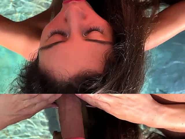 Amazing Underwater Sex by the Pool Cowgirl Riding and Cum