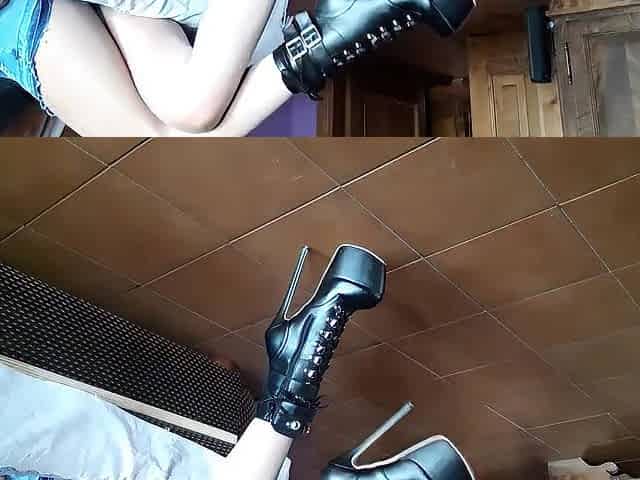 Ankle boots and blue very high heels