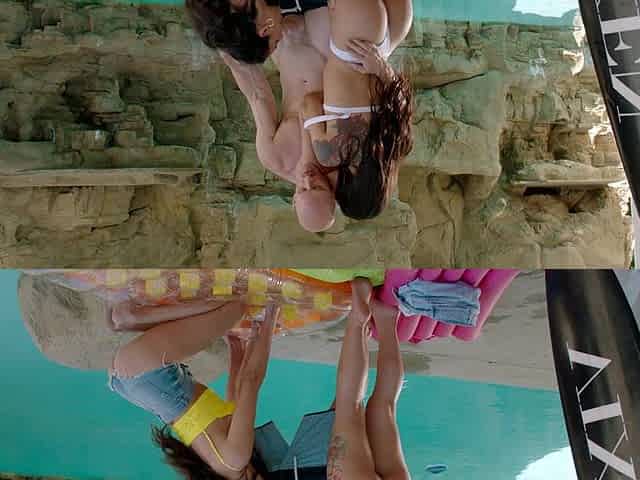 Tatted Latinas Johnny & Gina join forces with sultry Eliza by the pool