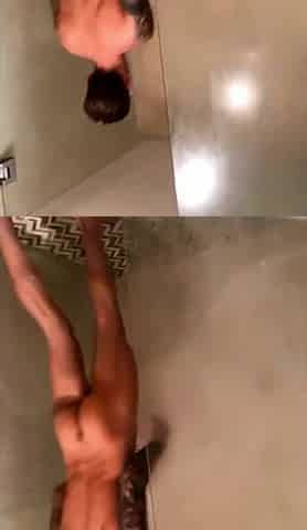 I take a sexy shower playing with my hard ramrod for a fan