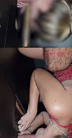 Veja a Sra. Moema no Gloryhole na casa de Swing chupando BBCs PARTE 01