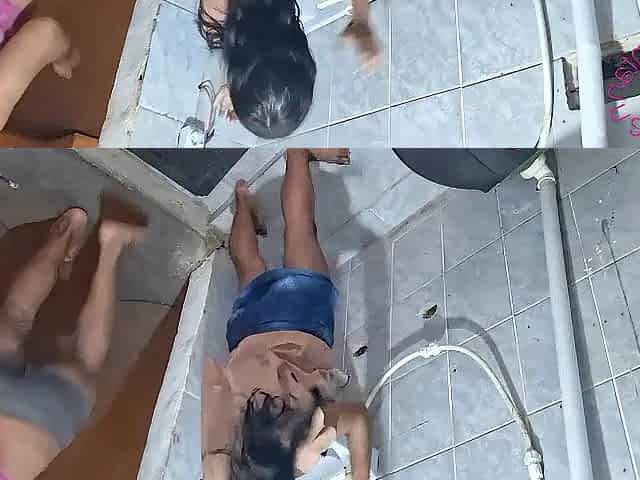 Giving her butt in the baths during the time that her ally is next to her expecting for anything to end