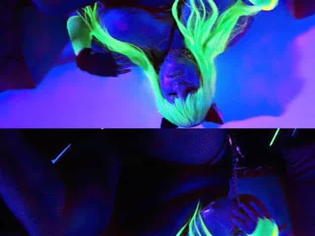 Your neon kitty dazzles u with a fluorescent night blow job
