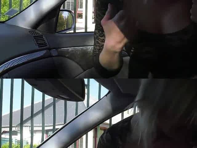 French, busty blonde gives him a sloppy in the car