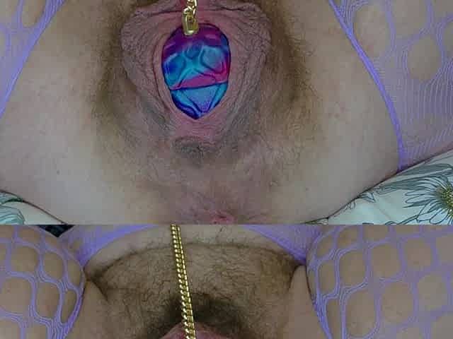 Silicone Egg on Gold Chain Deep in My Hairy Pussy - Pulling Gold Chain + Clit Sucker Orgasm