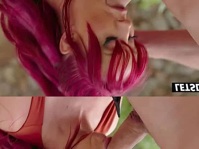 Pink-Haired mother I'd like to fuck Gags on His Ramrod Then Gets Bent Over the Bench