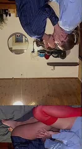 gorgeous lesbos having pleasure giving a kiss and masturbating