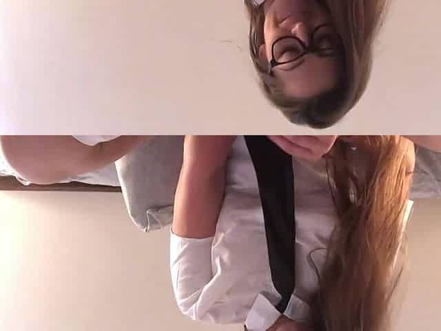 Nerdy nymph in glasses and a crimson microskirt with bush