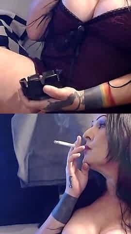 Busty MILF Anna Smoking a Cigarette