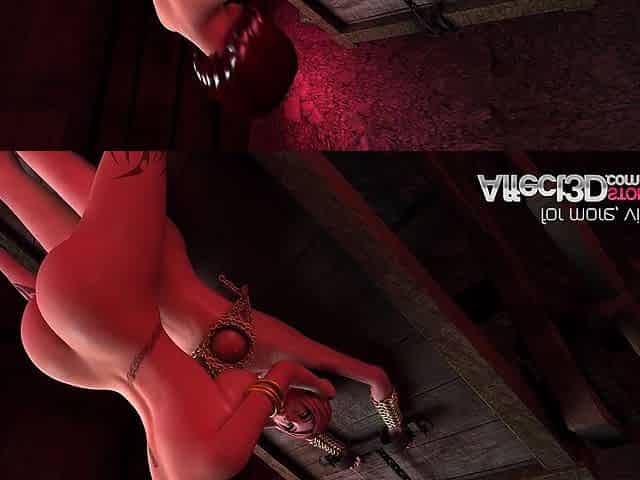 Big tits vampire gives a blowjob to the bondaged futanari babe in a 3d animation