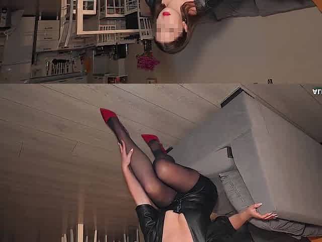 Red Heels & Ebony Hose Tease - Intensive Oral pleasure Ending with Cum on My Legs