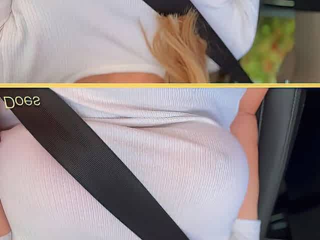 Wifey with ideal braless boobs flashing in the car
