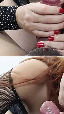 Blowjob and Footjob of a Perfect Chubby Redhead