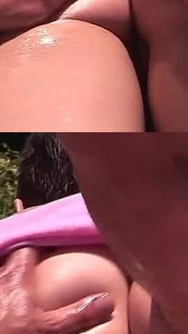 Omg, Sexy Blonde Gets Intimate Massage Outdoors! - Hot Blonde Gets Touched by Muscular Guy on Pink Towel
